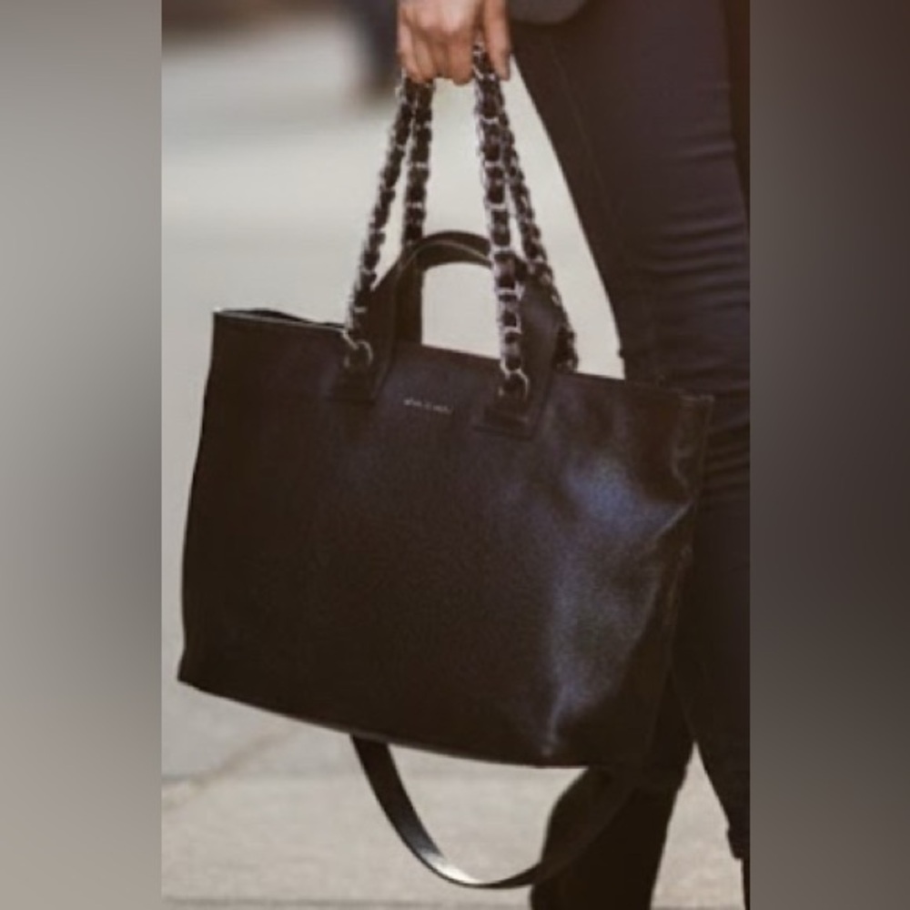 MARC ELLIS black glitter shoulder bag with leather and chain shoulder straps